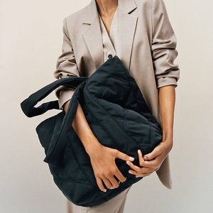 Mango quilted shopper bag in black